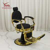 Fauteuil de barbier classique antique noir et or, réglage manuel, fauteuil de coiffure de luxe pour salon de coiffure