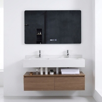 Meuble de salle de bain de luxe avec vasque, meuble-lavabo étanche avec lavabo et miroir LED