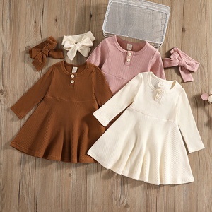 6M-4Y infantile enfant en bas âge enfants bébé filles robe doux tricoté à manches longues bouton robes pour filles automne printemps vêtements D35 - Product Image 1