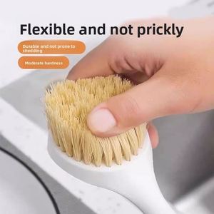 Brosse à vaisselle à poils naturels avec long manche en bois, brosse de nettoyage multifonctionnelle pour la cuisine, pour la vaisselle, les casseroles et les poêles - Product Image 2