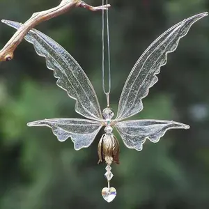 Crystal Crafts Wind Chime Window Decal Angel Fairy Wings Sun Catcher Prism Rainbow Maker For Home Garden Hanging Decor