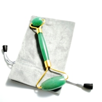Rouleau de massage facial en jade aventurine verte naturelle pour la vente, rouleau facial rose doré, design DIY tendance