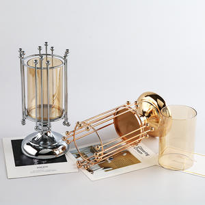 Geometric Gold Pillar Metal <strong>Candle</strong> Stand Decorative <strong>Candle</strong> <strong>Lantern</strong> with Removable Glass Cover - Product Image 6