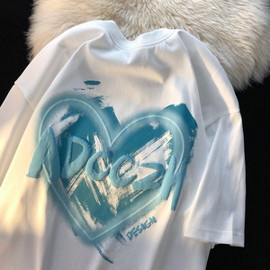 T-shirt Casual con Stampa Lettering, Maniche Corte, Versione Coreana Ampia, Lunghezza Media, Taglie M-2XL - Product Image 1