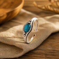 Bague ouverte réglable imitation turquoise vintage, base en cuivre plaqué argent antique, décor étoile, bijoux de mode pour femme