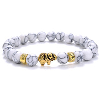 Bracelet en pierre naturelle à motif animalier de style ethnique, perles dorées et argentées, pour unisexe - Bijoux en gros