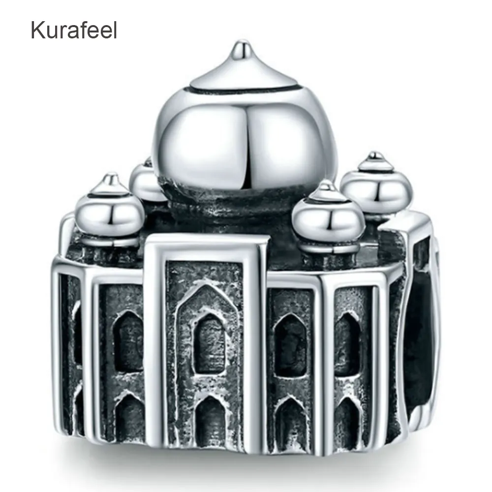 New arrival style exotic architectural shape Agra, India Taj Mahal charm beaded pendant oxidized black silver plated