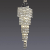 Lustre en cristal multicouche décoratif pour escalier d'hôtel et villa, lampe suspendue moderne en fer chromé pour escalier carré
