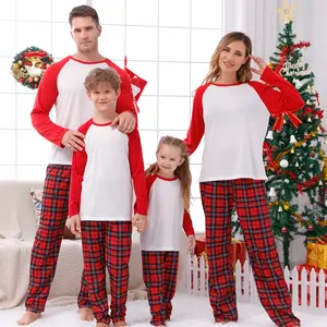 2024 Christmas Sublimation Pajamas Set Custom Printed Adult One Piece Cotton Kids Baby Clothes Matching Family Christmas Pajamas