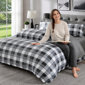 Juego de Ropa de Cama de Algodón con Diseño Clásico a Cuadros Buffalo, en Negro, Blanco y Gris, para B&B, Envío Directo desde la UE, 3 Piezas - Product Image 3