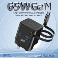 Chargeur rapide rétractable IBD Gan PD 65W 35W, OEM ODM, prise US EU AU UK, type C, chargeur mural USB pour iPhone 15, téléphone portable, ordinateur portable