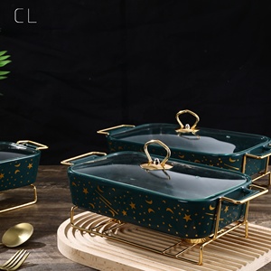<span class=keywords><strong>Plat</strong></span> de cuisson rectangulaire en céramique style nordique, ensemble de plats de cuisson en promotion <span class=keywords><strong>avec</strong></span> design porte-bougie doré, chauffe-plats <span class=keywords><strong>avec</strong></span> <span class=keywords><strong>couvercle</strong></span> - Product Image 5