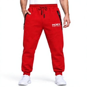 Pantalones Deportivos Rojos para Hombre, Cintura Elástica con Cordón, Estilo Casual, Bolsillos Laterales, Transpirables, Peso Medio, para Otoño - Product Image 1