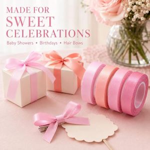 Soft pink <b>Ribbon</b> Roll Gift Polyester Satin <b>Ribbon</b> Gift Packaging <b>Ribbon</b> Hand Tear Frayed for Packing 100yard - Product Image 3