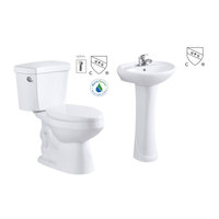 CUPC Ensemble de siège de toilette américain blanc moderne en deux pièces Siphonic Salle de bain WC Placard d'eau Lavabo à main en céramique Monté au sol
