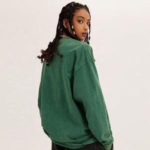 เสื้อยืดถักย้อมสีล้วนสำหรับผู้หญิงใช้ได้ทั้งชายและหญิงเสื้อยืดแขนยาววินเทจระบายอากาศได้ดี - Product Image 3