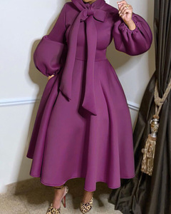 Mangas acampanadas para mujer. Lazo de cintura alta. Vestido profesional informal de talla grande. Falda de columpio grande. Vestido - Product Image 4