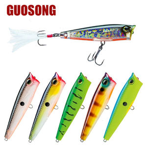 Topwater 65mm 7g <span class=keywords><strong>Rush</strong></span> Popper Señuelos de Pesca de Mar Cebo artificial con anzuelos de plumas Wobbler Señuelo de ojos 3D para atún bajo - Product Image 1