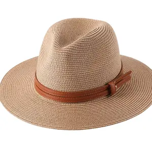 قبعة نسائية قابلة للطي مخصصة بشعار لحماية من أشعة UV قبعة صيفية بحزام للشاطئ قبعة نسائية بقشة للنساء للإجازات