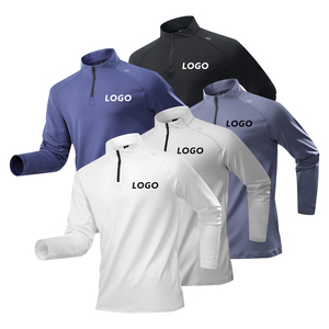 เสื้อกีฬาแขนยาวผู้ชายแบบซิป แห้งเร็ว สีพื้น เรียบง่าย สไตล์ลำลอง รับผลิตแบบ ODM OEM - Product Image 2