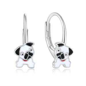 Boucles d'oreilles mignonnes en forme de chien Pug, argent sterling 925, émail, bijoux de dessin animé, tendance, cadeau de mariage pour femmes et filles - Product Image 1