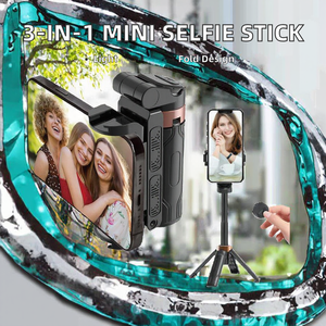 ポケットミニアルミ合金自撮り棒折りたたみ可能<span class=keywords><strong>3</strong></span> in 1伸縮式グリップフォン撮影三脚スタンドBTリモコン付き - Product Image 2