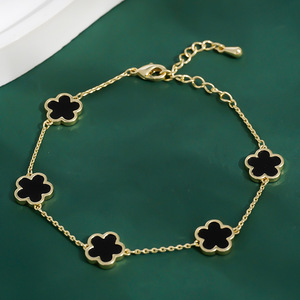 Bracelet classique plaqué or 18 carats, chaîne à maillons, trèfle à cinq feuilles, bracelet porte-bonheur pour cadeau d'anniversaire - Product Image 5