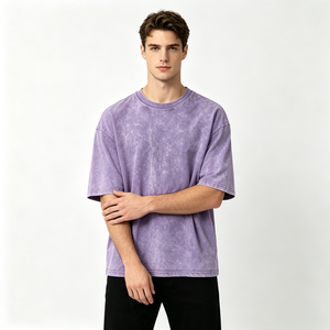 Bulk Supply Pure Cotton Acid Wash Oversized <b>Tshirt</b> Men Custom Label Private Label Trendy Fashion Forward Plain T Shirt - Product Image 1