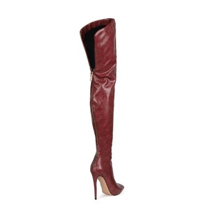 Wine Red Sexy Women Over Knee High <b>Boots</b> Thigh High Back Zipper <b>Boots</b> for Women Big Size 47 High Thin Heel Long Booties - Product Image 3
