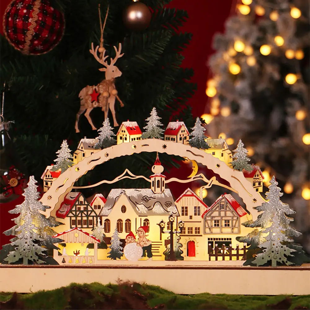 Creative Christmas House LED Light Glowing Santa Claus Christmas Village House Decoration