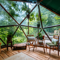 Tente Dôme Géodésique de Luxe Igloo Yourte Extérieure Imperméable de 6 à 8 m de Diamètre pour Camping Glamping, Avec Salle de Bain et Chambre