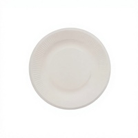 Assiette jetable ronde en bagasse, bord côtelé, robuste, épaisse, biodégradable, compostable, bord lisse, pour collations, desserts et fêtes