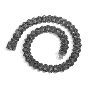 Vvvs <span class=keywords><strong>moissanite</strong></span> מצופה צמידים שרשרת תכשיטים שחור כסף 925 שרשרת קישור קוביה תכשיטי אופנה היפ הופ - Product Image 5