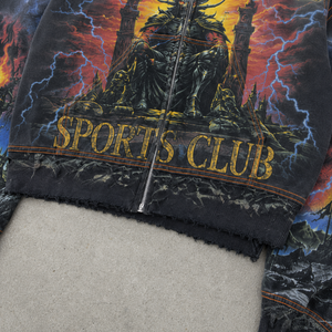Sudadera con capucha y cremallera de algodón pesado, con estampado gráfico de fantasía épica y motivos de clubes deportivos, con lavado ácido y efecto desgastado, estilo streetwear vintage - Product Image 6