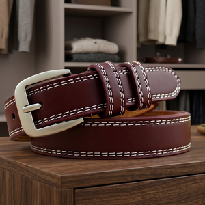 BS INTERNATIONAL Custom Brands Logo Leather Cow Hide Pin Square Buckle Steel Heavy Duty Waterproof 3.8CM Width 140CM <b>Belts</b> - Product Image 1