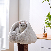 Abnehmbares & Waschbares Katzennest, Superweiches Rosenmuster Kunstfell-Katzenbett für Welpen und Kätzchen mit Rutschfester Unterseite