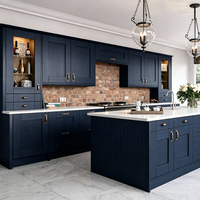 Ensembles complets de cuisine, îlot bleu romantique, laque écologique, meubles de cuisine design moderne, armoires de cuisine en bois sur mesure
