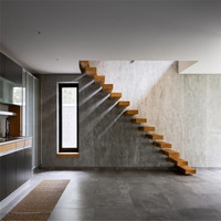 Ace Kit d'escalier en bois en forme de L Tuiles d'escalier Contrôleur Led moderne Éclairage Rail de verre Escalier flottant Escalier flottant