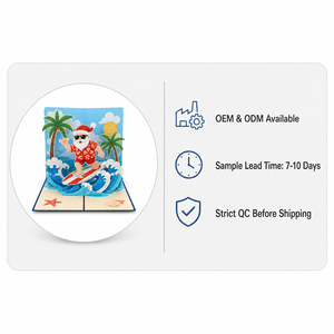 Carte de Noël 3D Pop-up au design original ZS-PC0217, Père Noël sur la plage tropicale avec lunettes de soleil, découpe laser - Product Image 5