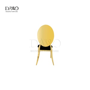 Silla de Boda Minimalista con Temática Blanca, Respaldo Ovalado Dorado con Espejo Completo, Cojín Blanco de PU, Patas Doradas Rectas, <span class=keywords><strong>Asiento</strong></span> para Banquete - Product Image 6