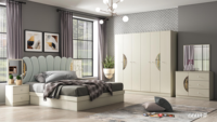 Ensemble de Chambre d'Hôtel Design de Luxe à Prix Abordable, Lit King Size, Mobilier de Chambre avec Armoires 6 Portes, Ensemble de Chambre en MDF