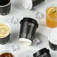 Gobelets en papier noir à double paroi, écologiques, recyclables, compostables, jetables, avec couvercle et logo personnalisé pour les cafés, vente en gros d'usine