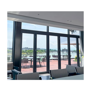 Porte pliante en aluminium / Porte à double battant en aluminium anodisé, profilé en aluminium, pour devanture de magasin commercial, haute sécurité, usine certifiée ISO9001, luxe - Product Image 2