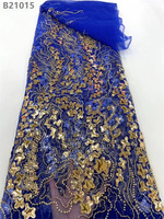 Tissu africain en maille bleu ciel avec paillettes, perles et broderies, 100% polyester élastique, commande de 5 yards