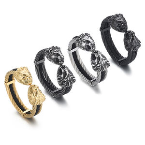 KALEN Punk argento/oro/nero/ossidato bracciale rigido con testa di leone in acciaio inossidabile nero - Product Image 1