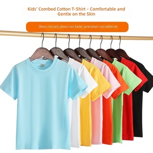 T-shirt en coton à manches courtes pour enfants, impression de logo personnalisée, couleur unie, doux, pour filles et garçons - Product Image 2
