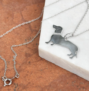 Collier à breloques pendentif chien teckel en acier inoxydable 316l NOUVEAU breloque plate avec collier à paillettes bijoux faits à la main en gros - Product Image 4