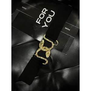 Fiori เข็มขัดหนังงูสีทองสำหรับผู้หญิง, เข็มขัดถักหัวเข็มขัดยืดหยุ่นสไตล์ Y2K - Product Image 2