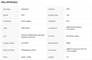 USB A Để DC 5521 Sạc Cáp 90 Độ Góc Phải DC 5.5Mm Cáp Điện Đen Trắng 1M Cho Máy Ảnh Đa Phương Tiện Máy Quét Mã Vạch - Product Image 5