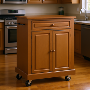 Isola da cucina moderna marrone con carrello estraibile, mobiletto in legno su ruote per riporre oggetti in cucina - Product Image 2